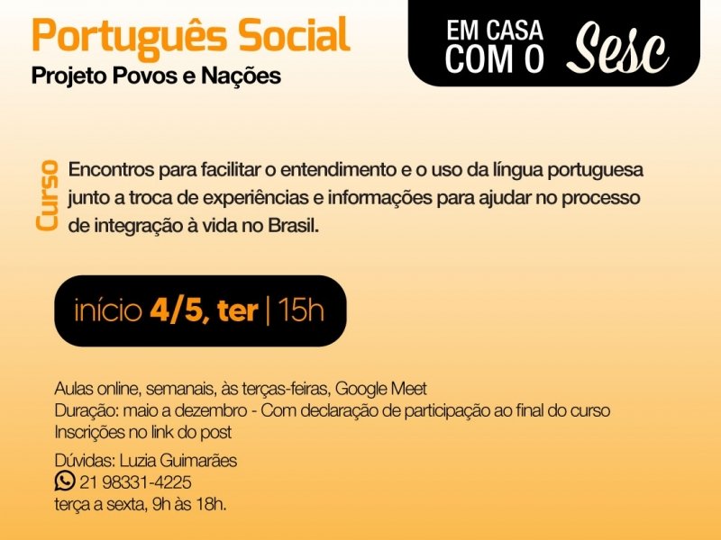 Oficina de Português Social para estrangeiros